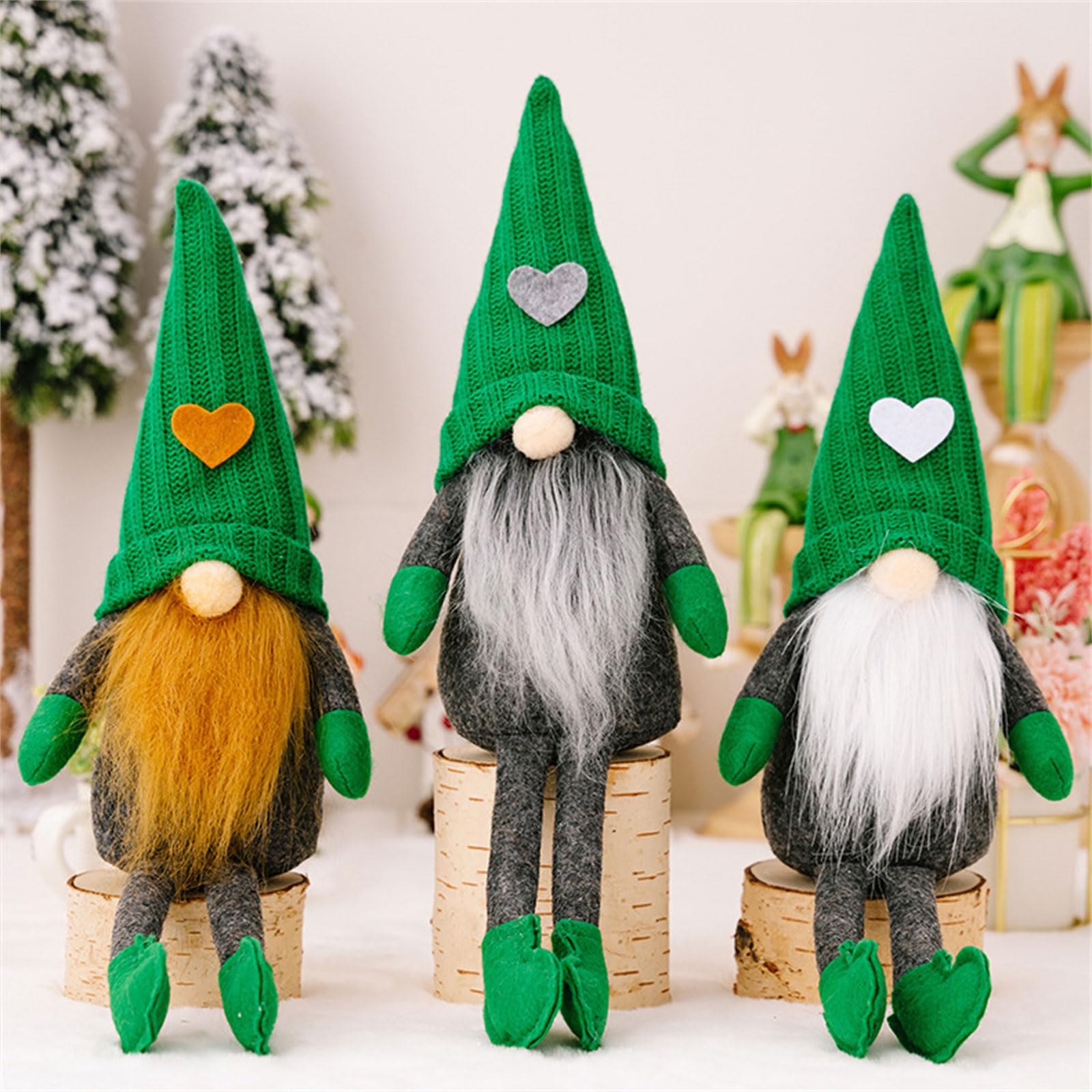 Decorazione natalizia verde lavorata a maglia, cappello nano, vassoio decorativo per feste di Natale, cucina, sala da pranzo