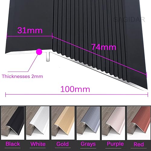 Miniatura 2 de Aluminum Carpet Edge Trim, Adhesive Flooring Transitions, Metal Threshold Ramps Width 10cm, Transition Board for Height Difference 1-3.5cm, Threshold