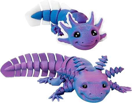 3D Printed Axolotl Set 7-Inch & 4.5-Inch, Durable, Multi-Color, Articulated, Non-Breakable, Ideal for Display & Play Red Blue