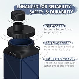 BEAUTAIL Collapsible Water Bottles, Silicone Foldable Water Bottle 610ml, BPA-Free Portable Reusable Leakproof Bottle for Gym Travel Camping Hiking Sports Outdoor, 1 Pack (Dark Blue)