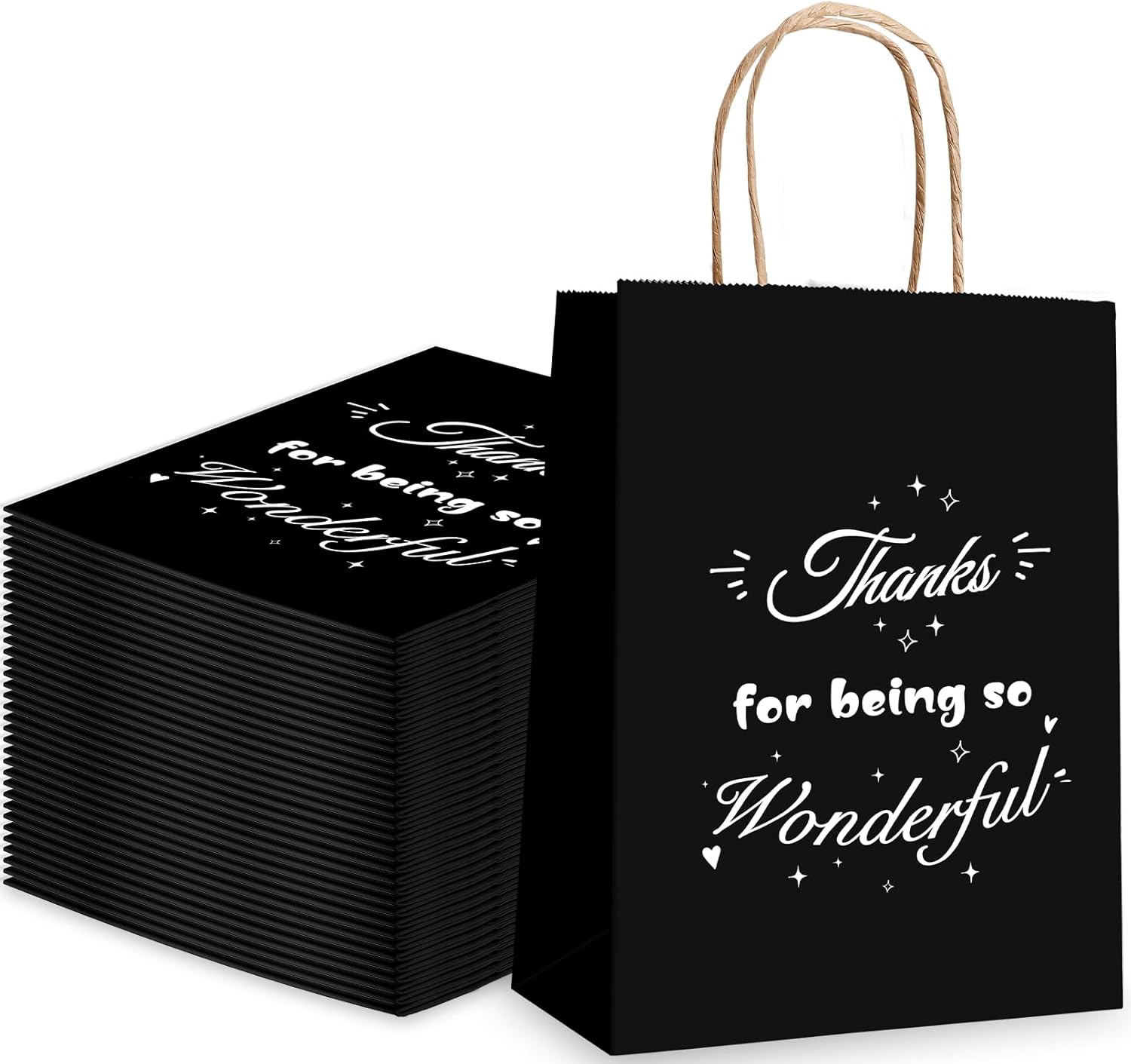 Enjamyo 20 Pcs Kraft Paper Gift Bags with Handles for Employee Coworker Colleague,Thank You Gift Paper Bags,Thank You for Being Awesome Gift Bag(8.3 x 4.3 x 10.6 Inch,Black)