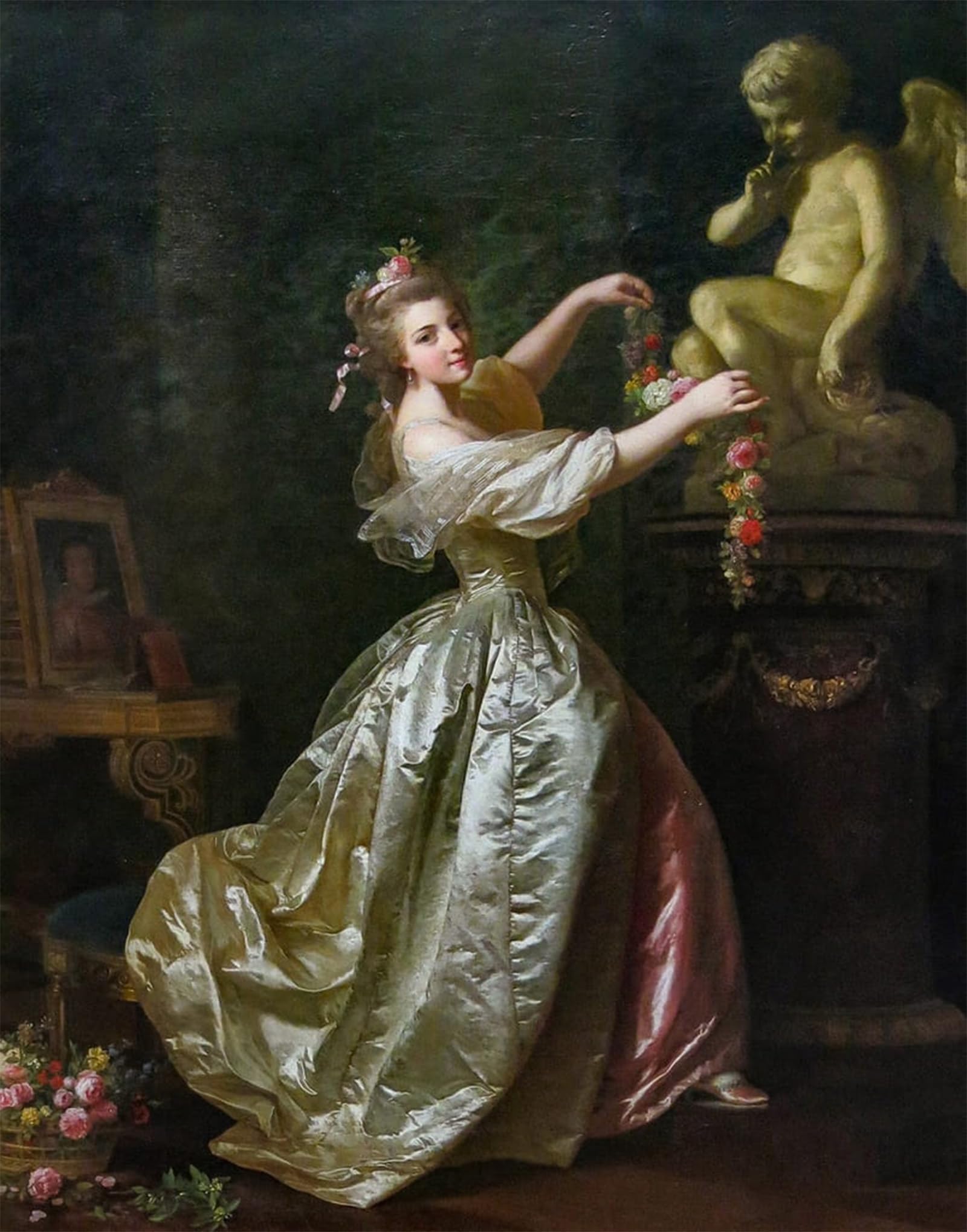 SERENDIPITP Abstract Painting Mural Print Picture Wall Decor Painting Young Woman Decorating the Statue of Love by Alexander Roslin Vintage Wall Artwork for Home Decor 60x90cm