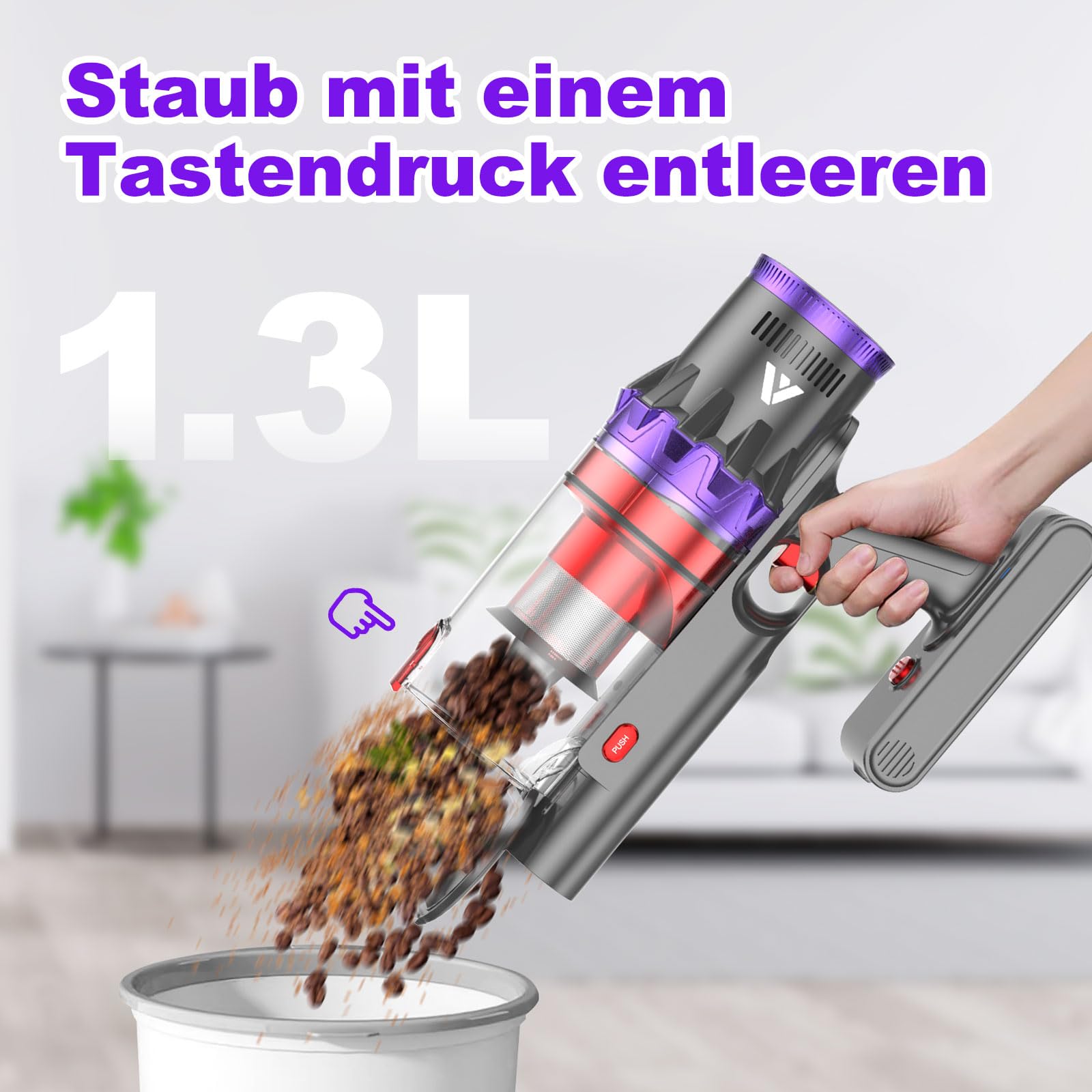 coovy SU7 Akku Staubsauger Kabellos, 55000Pa/580W 75Min Laufzeit Akkustaubsauger mit LED Display & Auto-Stauberkennung, Selbststehend, Akkusauger Vacuum Cleaner für Teppich Tierhaare