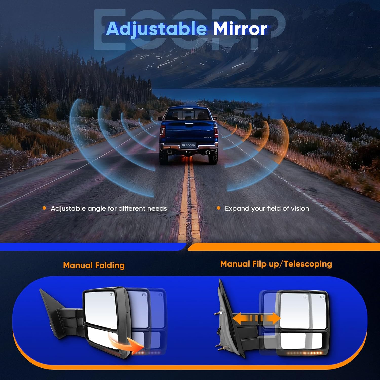 ECCPP Towing Mirror Tow Mirror With Right Side 2007-2014 For Ford For F150 Pickup Truck Power Adjusted Heated Turn Signal Light Black Housing Pickup Truck