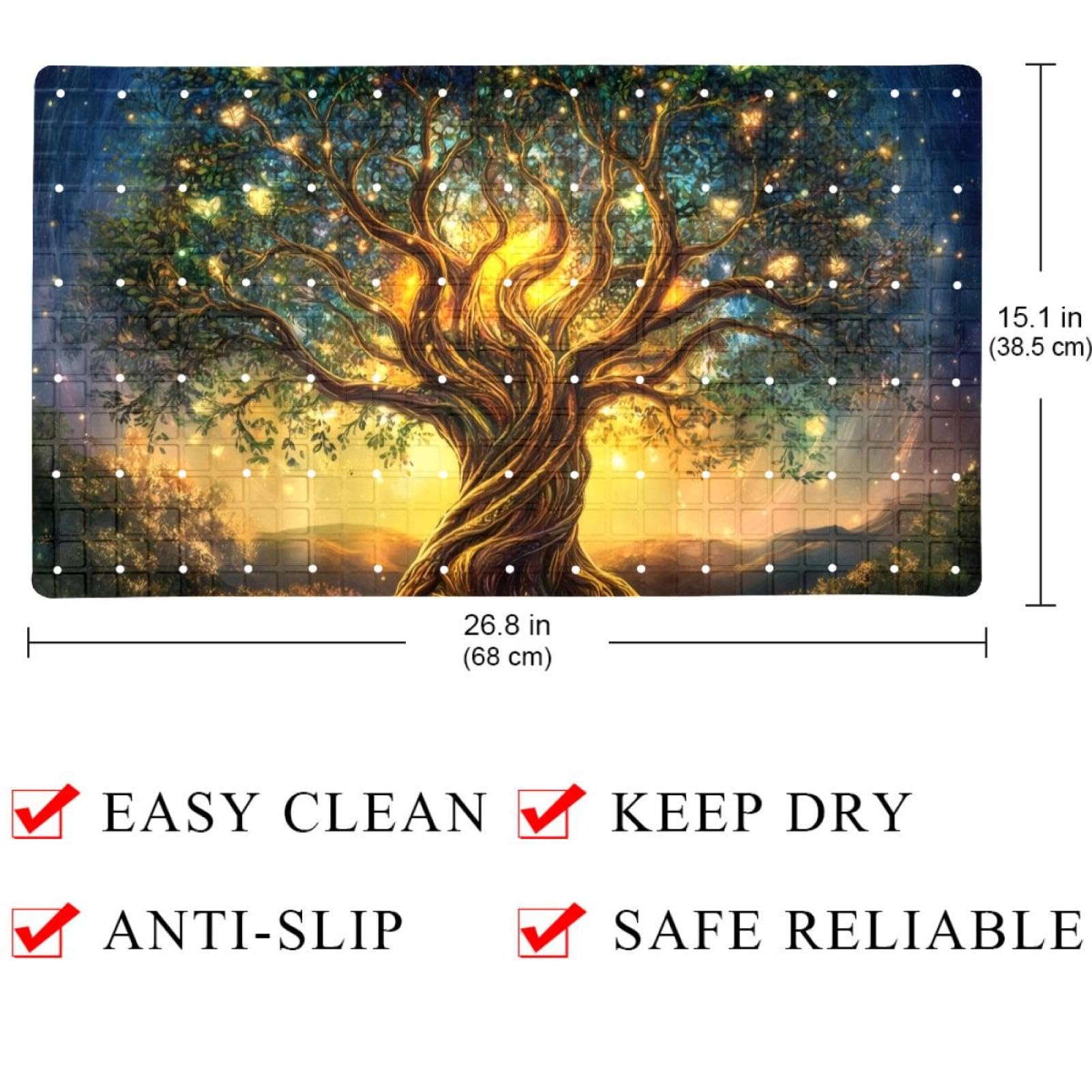 Rutschfeste Badematten für Badezimmer, Motiv: Baum des Lebens, ästhetisches Muster, rechteckige Badewannenmatte, maschinenwaschbar, 40 x 70 cm