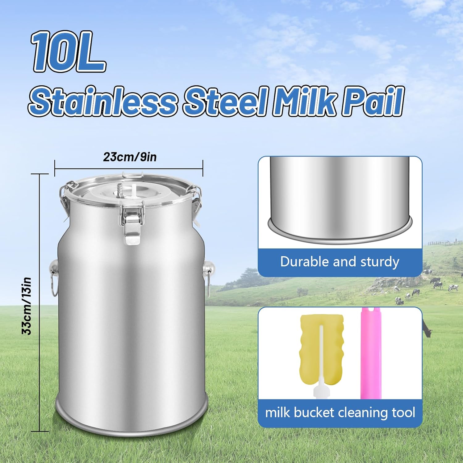 2 in1 Cow and Goat Milking Machine, 10 L Goat Milker Machine, Rechargeable Cow Milker Machine with Portable Vacuum Pump, Check Valve Design with Food-Grade Silicone Hose
