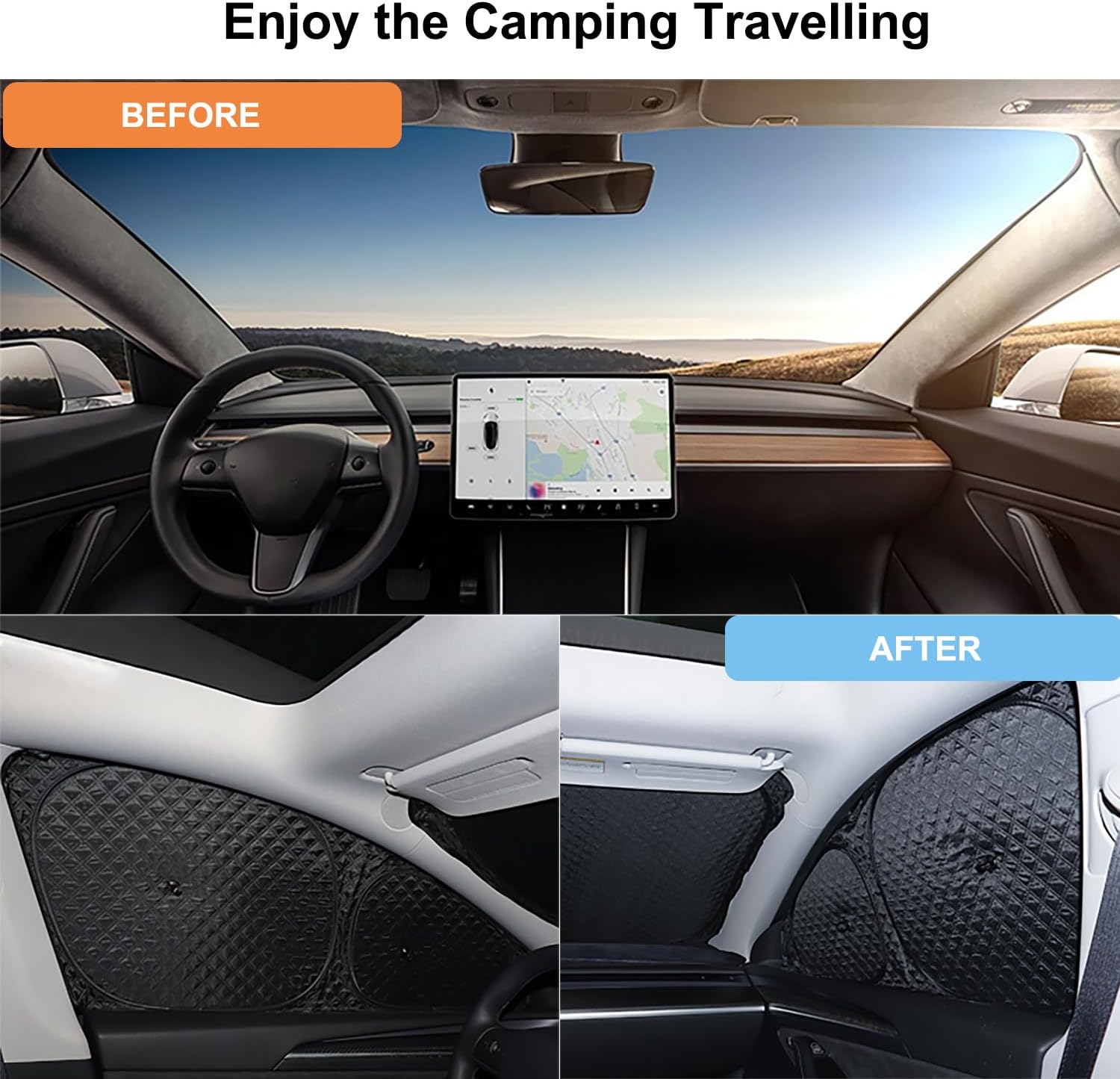 Upgraded Camping Privacy Curtain 8 Pieces for Tesla Model Y 2020-2025 Window Sunshade for Tesla Model Y Juniper Camping Shades Windshield Sunshade Privacy Screens forTesla Camping Accessories