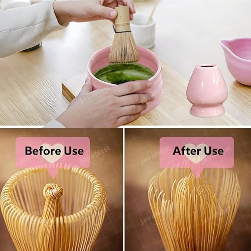 Miniatura 9 de Juego de té matcha, kit de fabricación de matcha de 7 piezas, juego de batidor de macha, cuenco de matcha con boquilla, soporte para batidor Chasen,