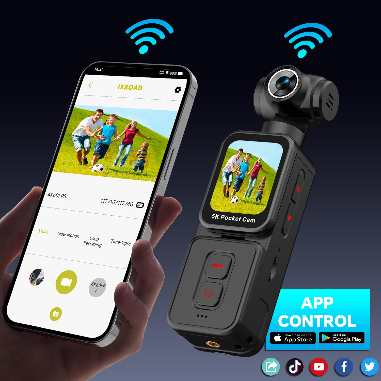 Camera Vlog avec Objectif Rotatif Motorisé 270° et Suivi du Visage, Camera Pieton 5K Portable pour Vlog Solo, POV et Voyage, Clip, Micro Externe, Télécommande et Carte Mémoire 64 Go Inclus