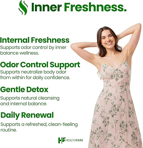 Miniatura 6 de Healthfare Cápsulas de clorofila de 600 mg Desodorante interno y soporte para el olor corporal 150 pastillas vegetales para mujeres y hombres