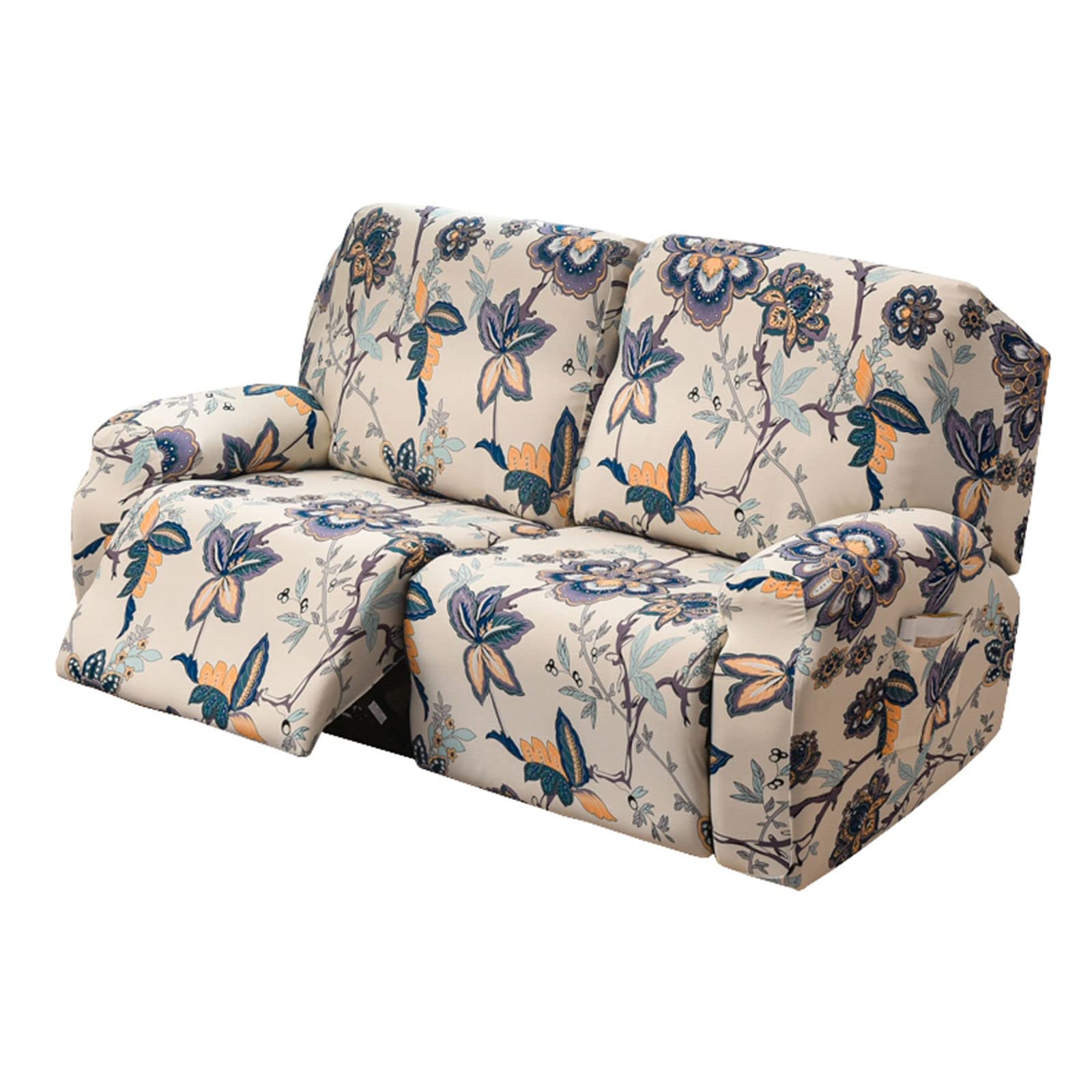 JHLD 1/2/3 Seater Stretch Recliner Cover, Printed Recliner Chair Cover With Side Pocket Machine Washable Recliner Slipcovers Recliner Protector For Living Room-Q-2 seater