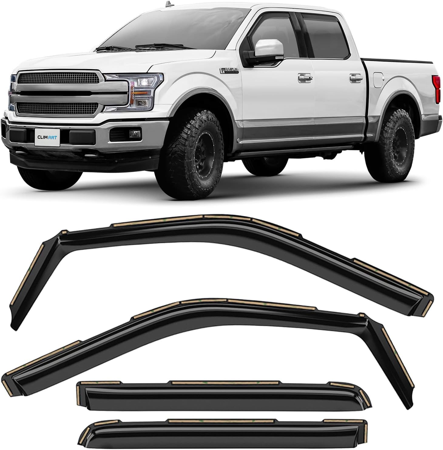 CLIM ART in-Channel Incredibly Durable Rain Guards for Ford F150 2015-2020 SuperCrew, Original Window Deflectors, Vent Deflector, Vent Window Visors, Dark Smoke Truck Accessories, 4 pcs- 615010LP