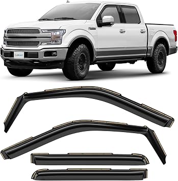 CLIM ART in-Channel Incredibly Durable Rain Guards for Ford F150 2015-2020 SuperCrew, Original Window Deflectors, Vent Deflector, Vent Window Visors, Dark Smoke Truck Accessories, 4 pcs- 615010LP