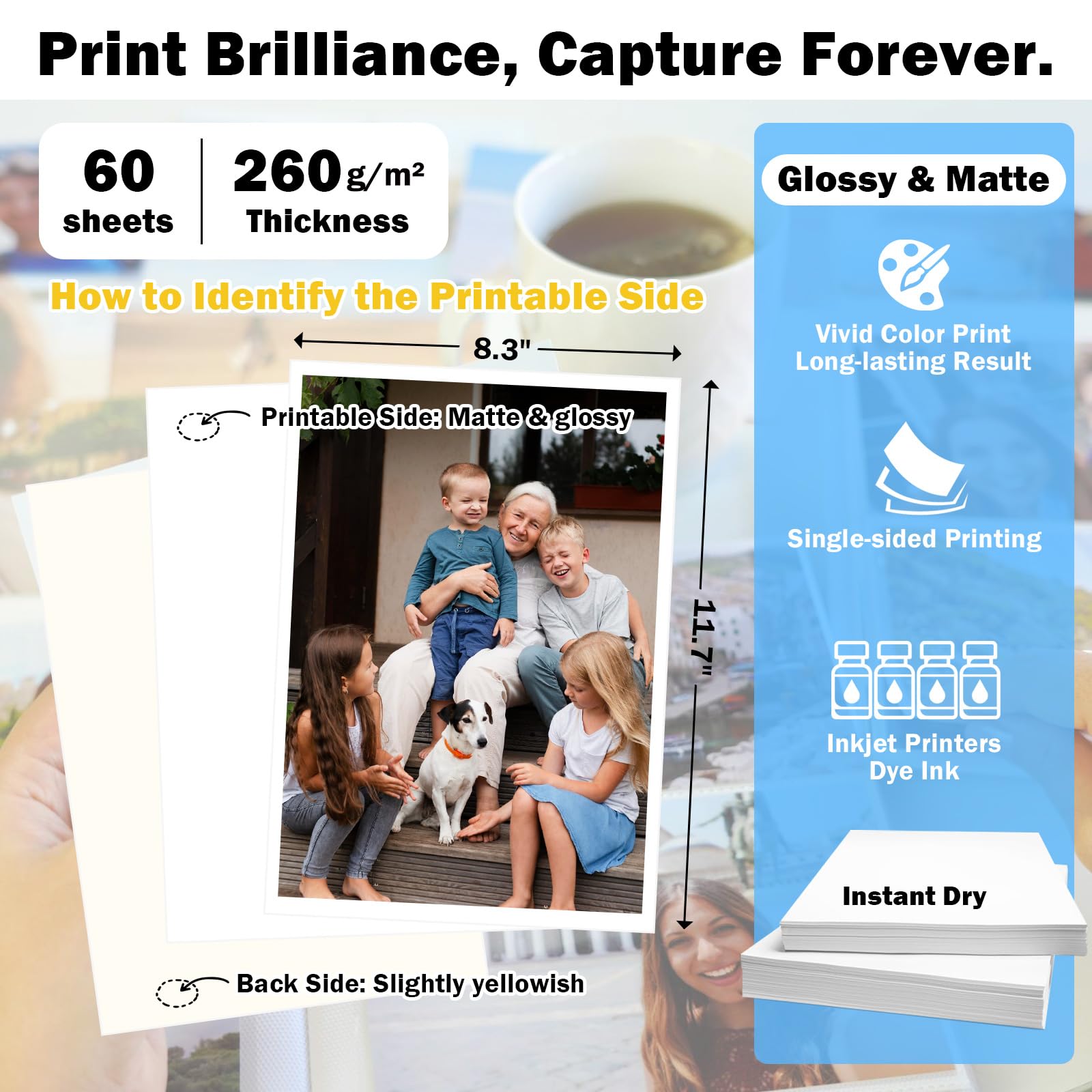 TECKWRAP Inkjet Photo Paper A4, 60 Sheets Glossy & Matte Printable Vinyl, 260gsm for Canon Hp Epson Inkjet Printer for Printing Photos, Brochures, Booklets, Flyers, Leaflets, Cards - Image 2