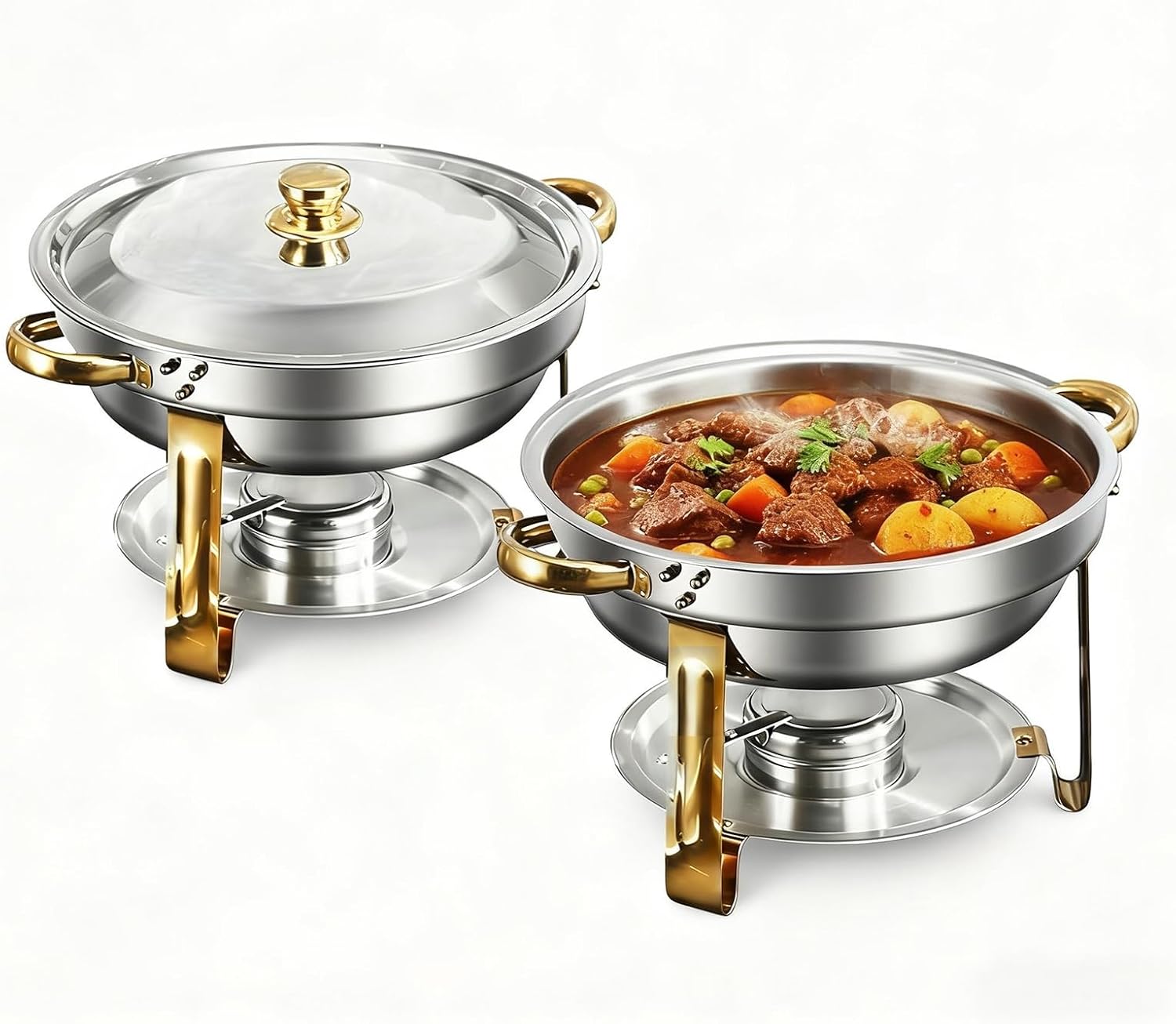 Chafing Dishes for Buffet,1 Pack 5QT Round Stainless Steel Chafing Dish Buffet Servers Set,Chafers and Buffets Food Warmer for Parties,Weddings,Catering and Christmas Gatherings.