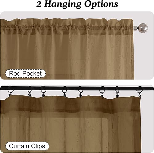 Miniatura 2 de OWENIE Cortinas traslúcidas de gasa aplastada de 84 pulgadas de largo, juego de 2 paneles para sala de estardormitorio, tratamiento de ventana con