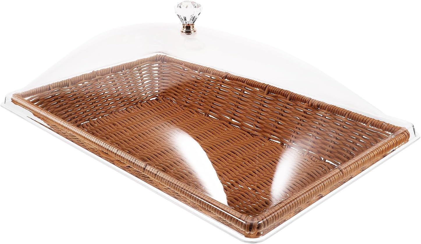 TOYANDONA Large Square Woven Bread Basket with Lid, Food Storage and Serving Tray for Fruit, Cake, and Snacks, Decorative Tabletop Display Basket for Parties and Kitchen Use