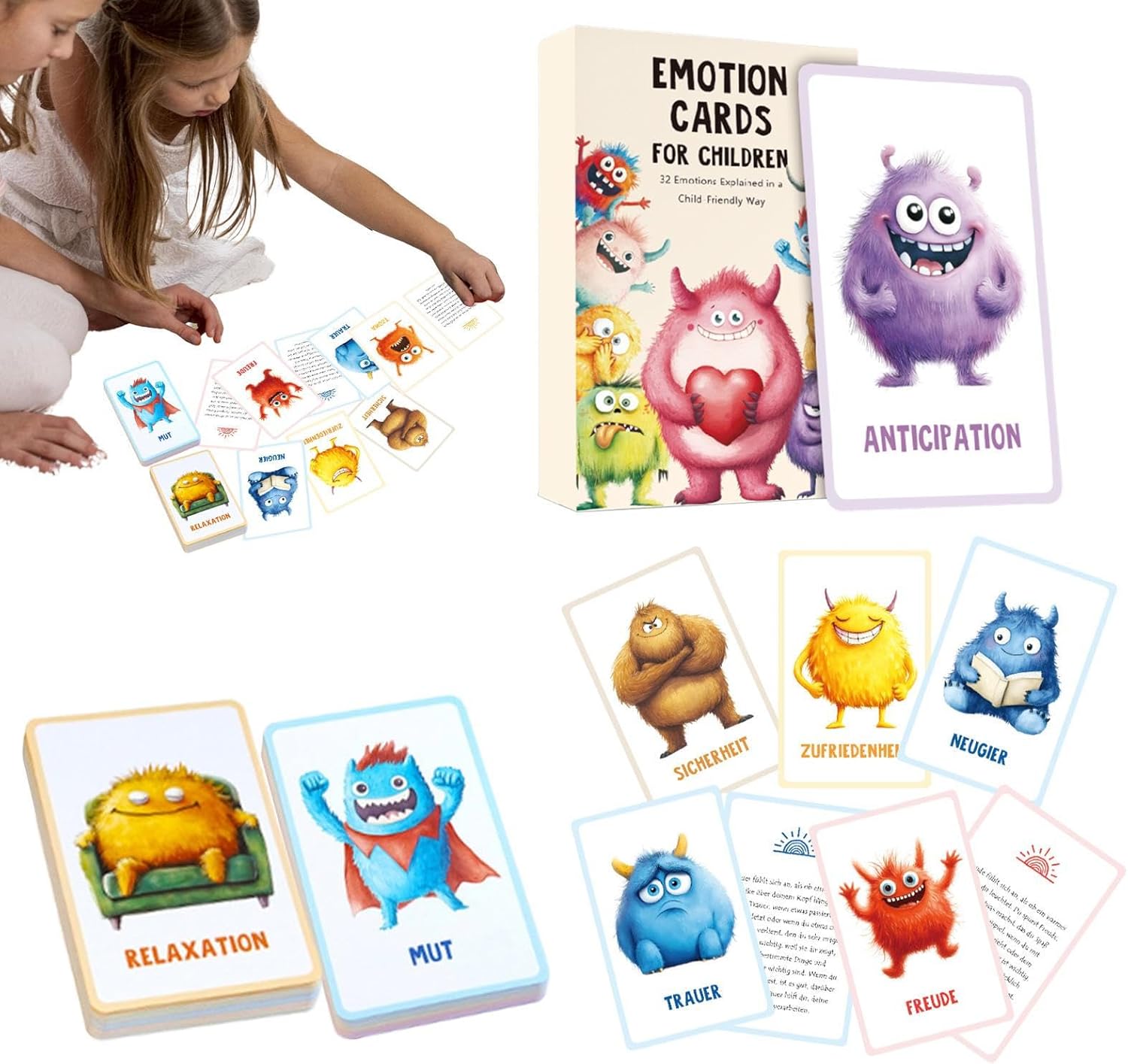 Emotion Cards for Children – 32 Cute Mood Learning Cards | Animal Expression Social Emotional Development Tool | 7.7x12cm Educational for Kids Daily Use