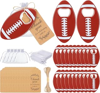 Layhit 24 Sets Football Bottle Opener with Organza Bags Thank You Tags