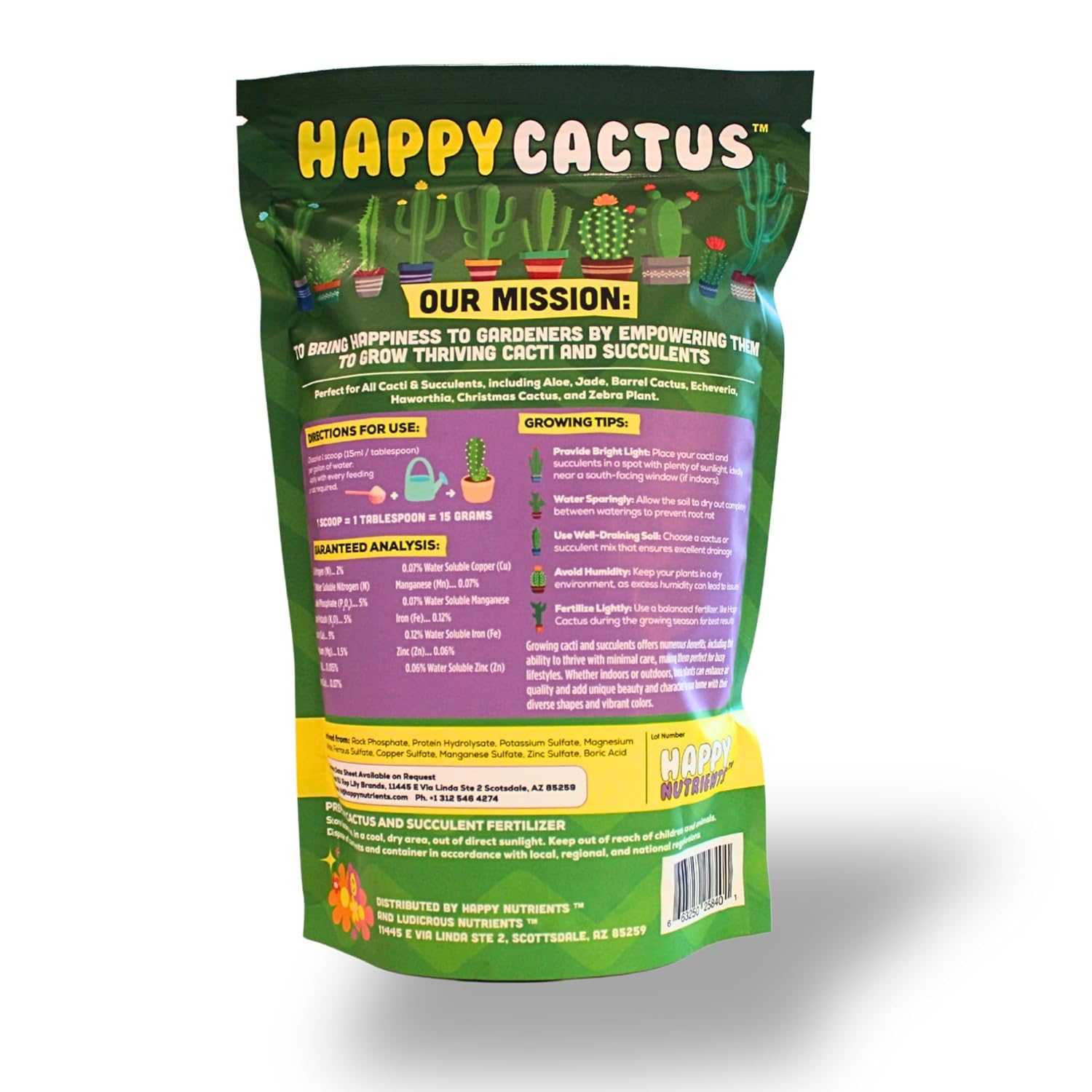 Happy Cactus Fertilizer by Happy Nutrients– Low Nitrogen Fertilizer for Cactus Plant & Succulents – Bloom Booster with Calcium for Vibrant Growth – 2-5-5 NPK, 1.5 lbs for Indoor/Outdoor Use