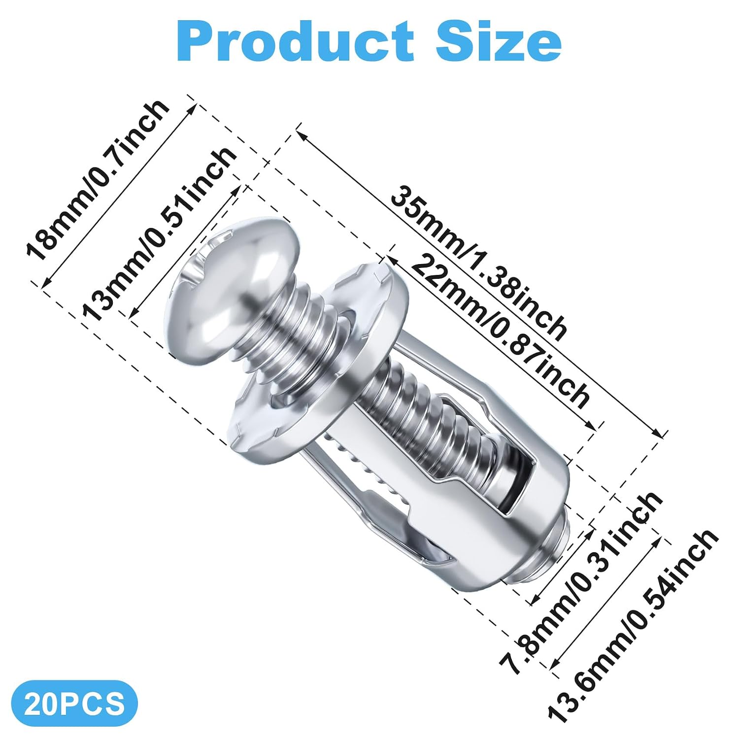 Pndeyo 20pcs Expansion Screw Petal Nut, M8 x 30mm Corrosion-Resistant Jack Nuts, Insert Nuts Metal Petal Nuts for Hollow Wall Iron Plastic Polywood Pressboard Hardboard- Silver