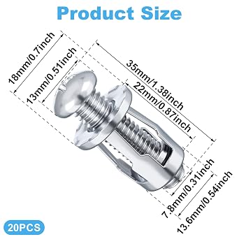 Pndeyo 20pcs Expansion Screw Petal Nut, M8 x 30mm Corrosion-Resistant Jack Nuts, Insert Nuts Metal Petal Nuts for Hollow Wall Iron Plastic Polywood Pressboard Hardboard- Silver