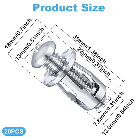 Pndeyo 20pcs Expansion Screw Petal Nut, M8 x 30mm Corrosion-Resistant Jack Nuts, Insert Nuts Metal Petal Nuts for Hollow Wall Iron Plastic Polywood Pressboard Hardboard- Silver