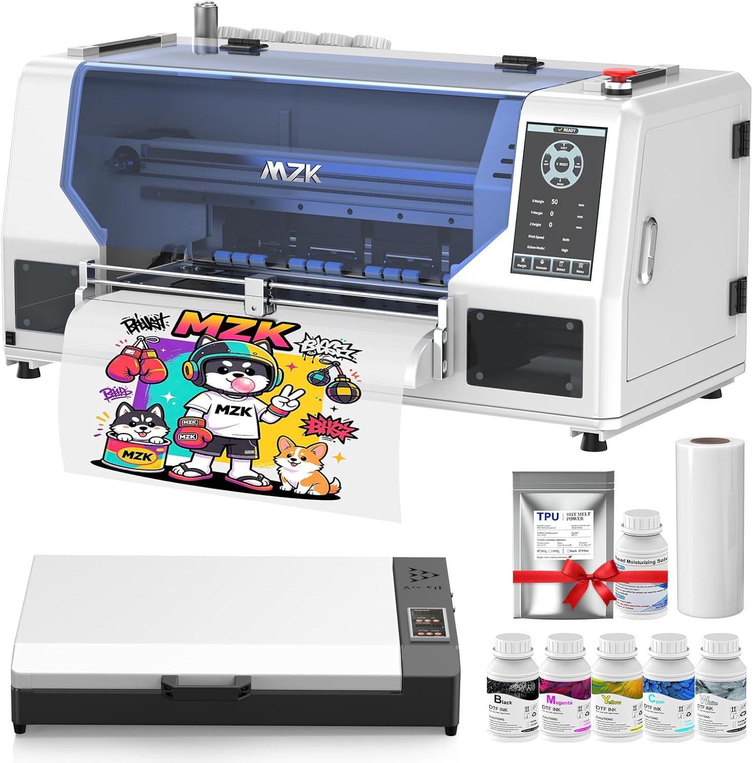 MZK A3 Plus I1600 Dual Head DTF Printer,Automatic Time Cleaning Maintain+Ink Anti-Clog Design,3X Speed Compared to L1800,7" LED Multi-Function Display+Film Cutter,Gift Ink 2 Years