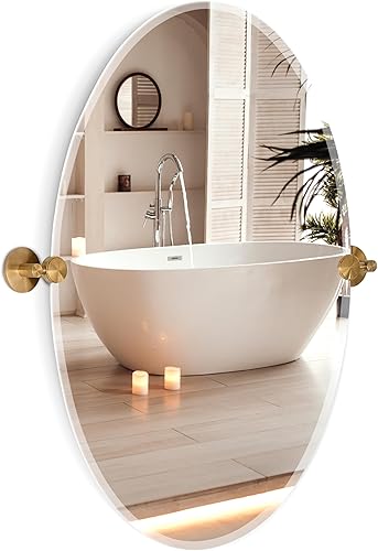 Hamilton Hills - Espejo ovalado grande con anclajes de pared de cromo pulido - Espejo de pared ajustable con respaldo, movible e inclinable, plateado