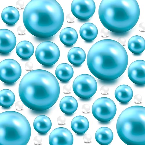 120 perlas flotantes sin agujero y 500 geles de agua transparentes, cuentas flotantes azul claro para jarrones, velas flotantes para el hogar,