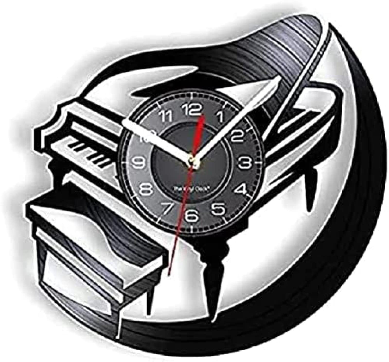 Horloge Murale Ronde Piano Vintage en Vinyle pour Décoration Musicale