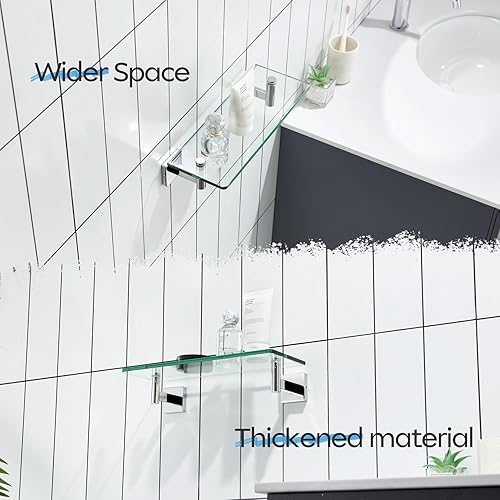 Miniatura 6 de KOKOSIRI Estantes de baño para montaje en la pared, estante de vidrio flotante de acero inoxidable pulido de 12 pulgadas, estante colgante pequeño