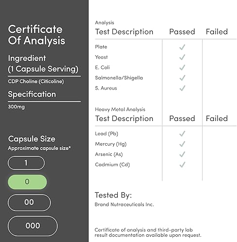 Miniatura 6 de Suplemento de CDP citicolina de grado farmacéutico fabricadas en Estados Unidos 60 cápsulas de 300 mg