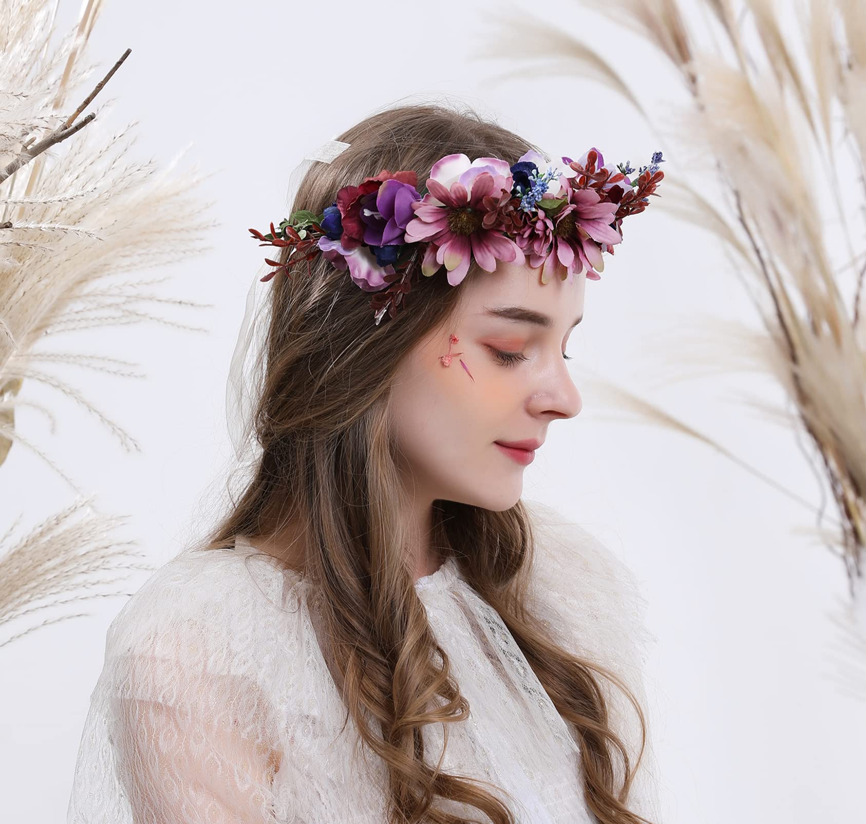 Maternity Flower Crown Wedding Headband Polyestersize adjustable floral Amazon.com : Trepveter Floral Crown, Polyester Rose Flower  main image 2