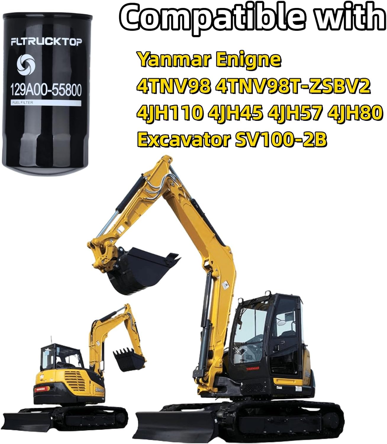129A00-55800 Fuel Filter Compatible with Yanmar Enigne 4TNV98 4TNV98T-ZSBV2 4JH110 4JH45 4JH57 4JH80 Excavator SV100-2B