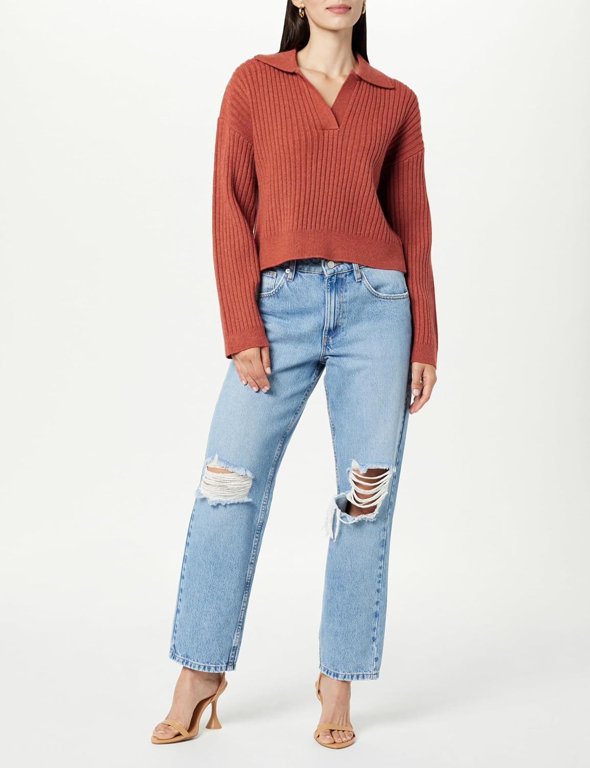 The Drop Women's Marcy Ribbed Polo Top