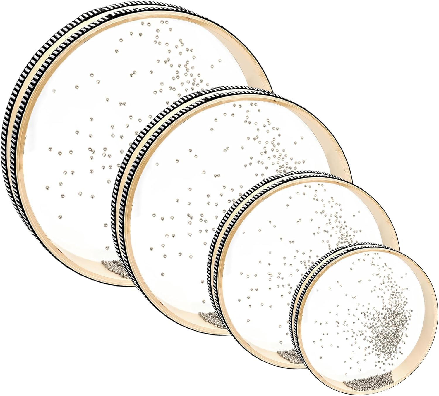 4 pack White Ocean Drums Set - Wave Bead Sea Drums,6/8/10/12 inch Healing Musical Instrument for Home,Classroom and Stress Relief
