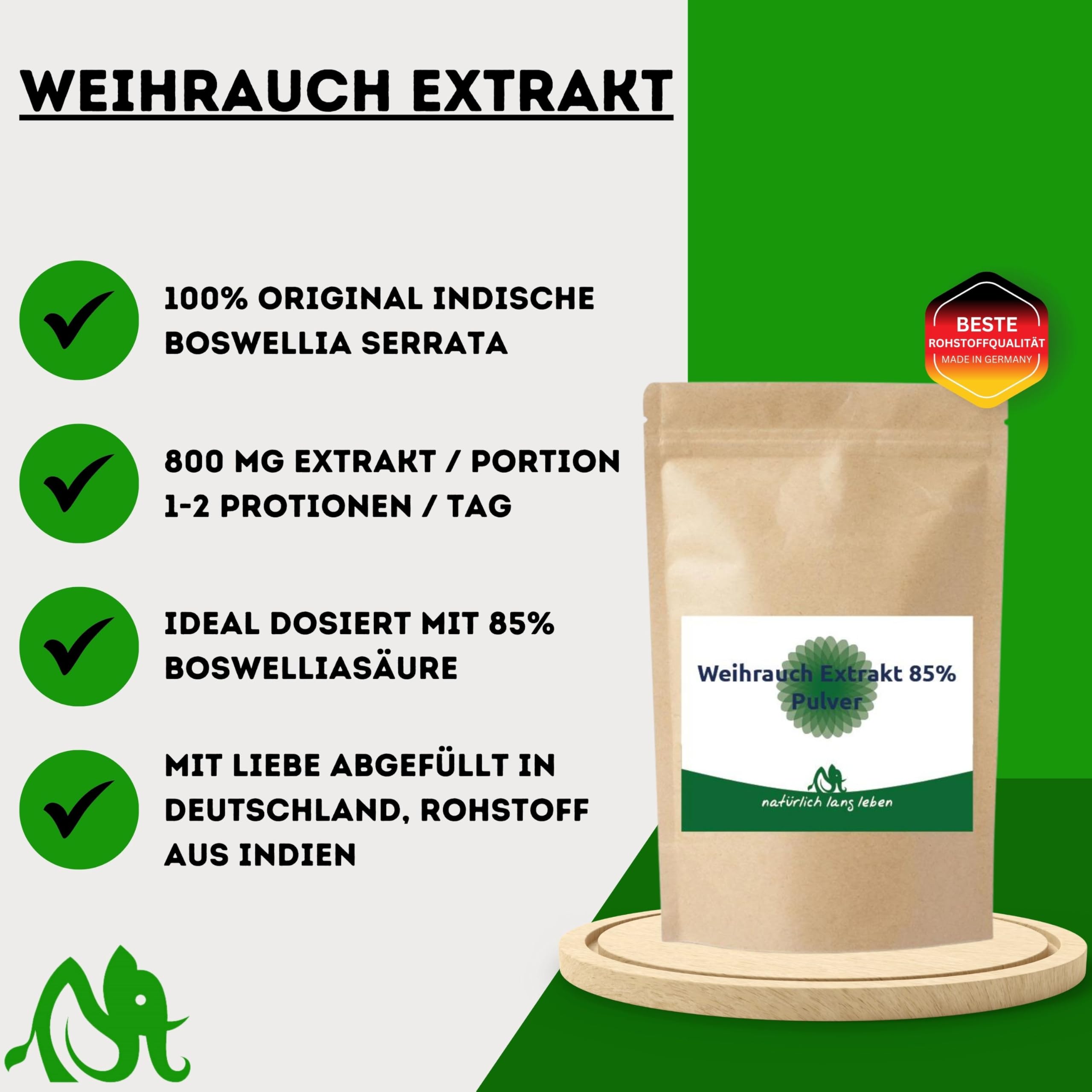 Weihrauch Extrakt Pulver 100g (Indischer Boswellia serrata) - 85% Boswelliasäure - optimal dosiert, vegan, schonend gewonnen & ohne Zusätze - natürlich lang leben®