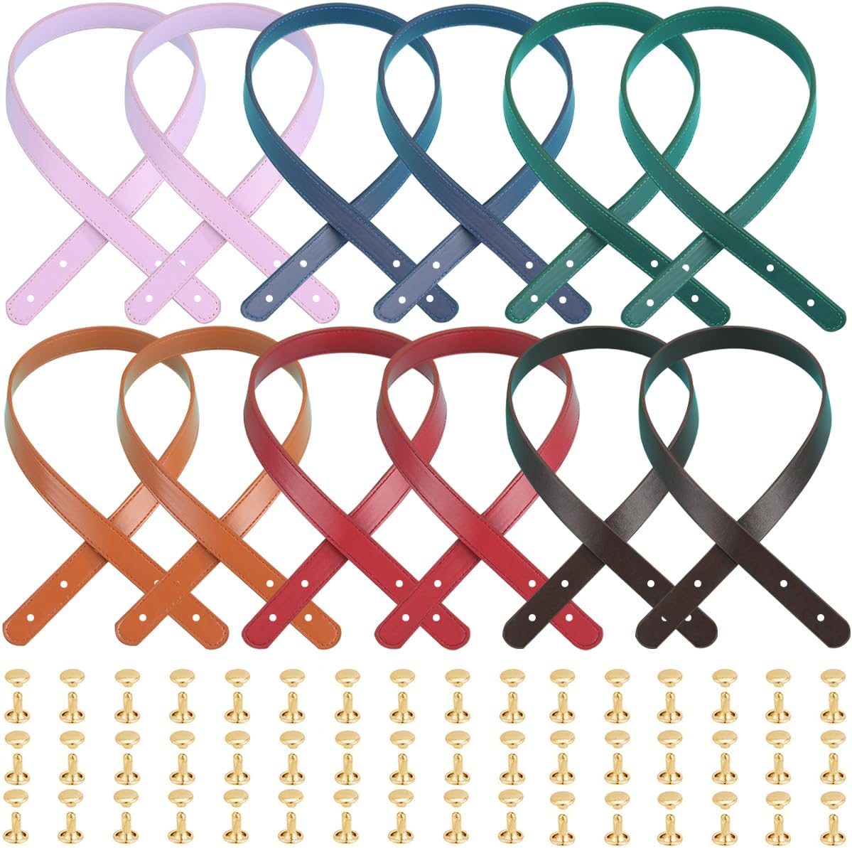 12 PCS PU Leather Bag Handles Sew On Shoulder Purse Straps Leather Belt Band Mount Strap Bag Handle Replacement for DIY Shoulder Bags Crochet Bag Underarm Bag Wallet Handmade Bag Leather Purse Repair