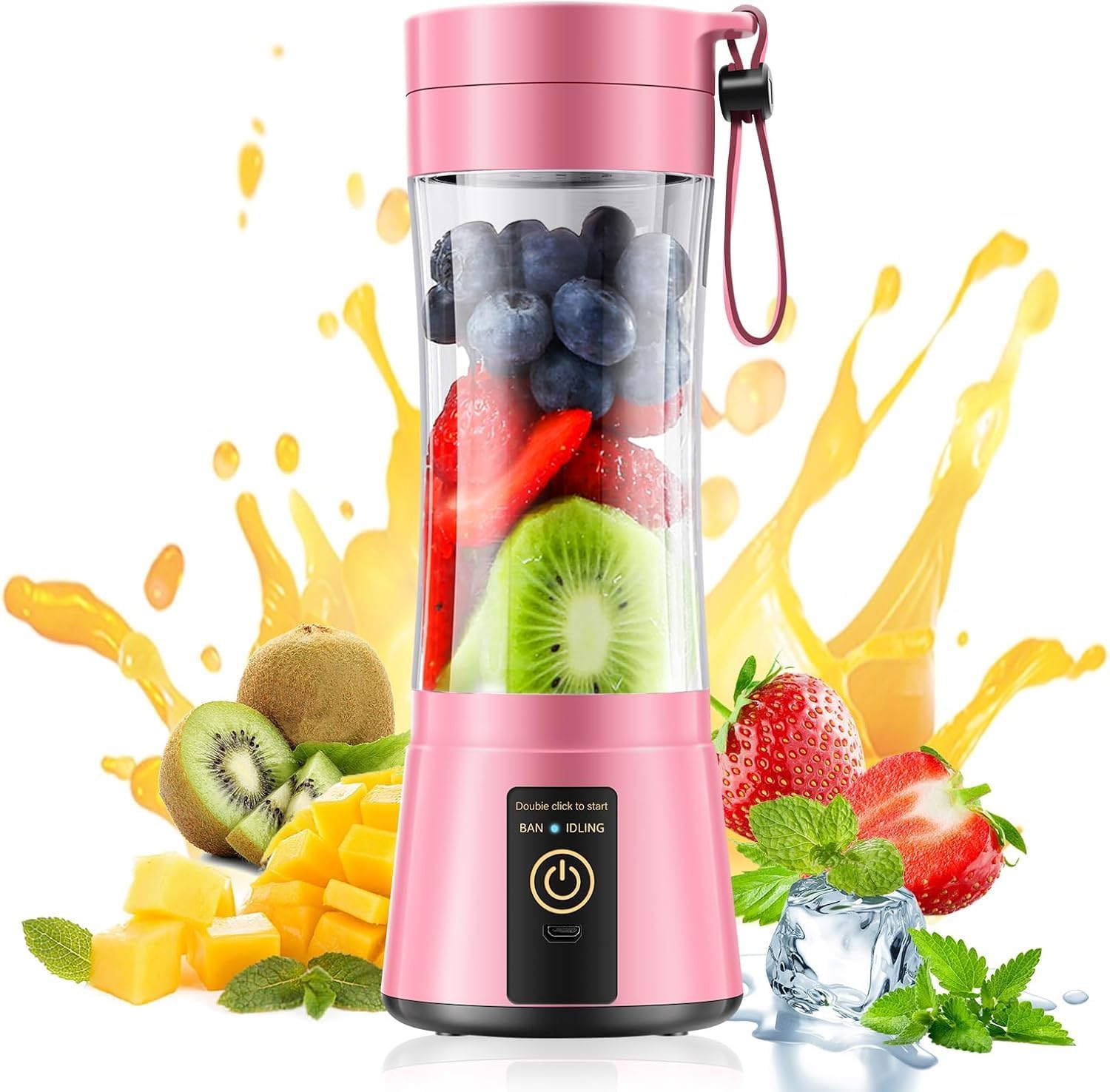 Portable and Rechargeable Lightweight with 6 Blades Juice Blender for Smoothies & Shakes - Personal Size Blender, 380Ml Juice Cup, Freshly Squeezed for Picnic/Sports/Gym/Office (Pink)-image-27