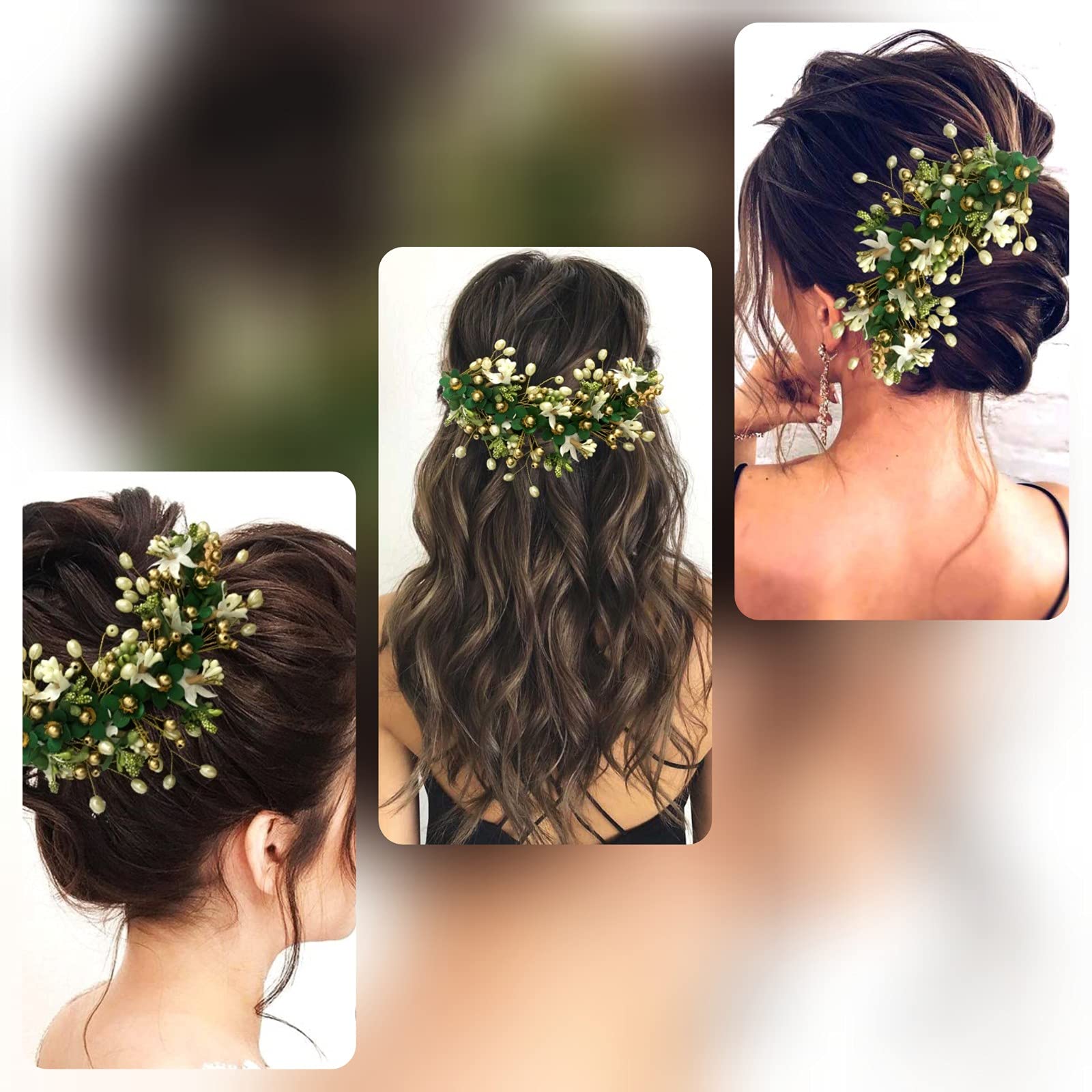 Hair Flare Floral Hair Vein for Women, Artificial Flower Hair Accessories, Hair Pin for Girls - Green, 2205 2