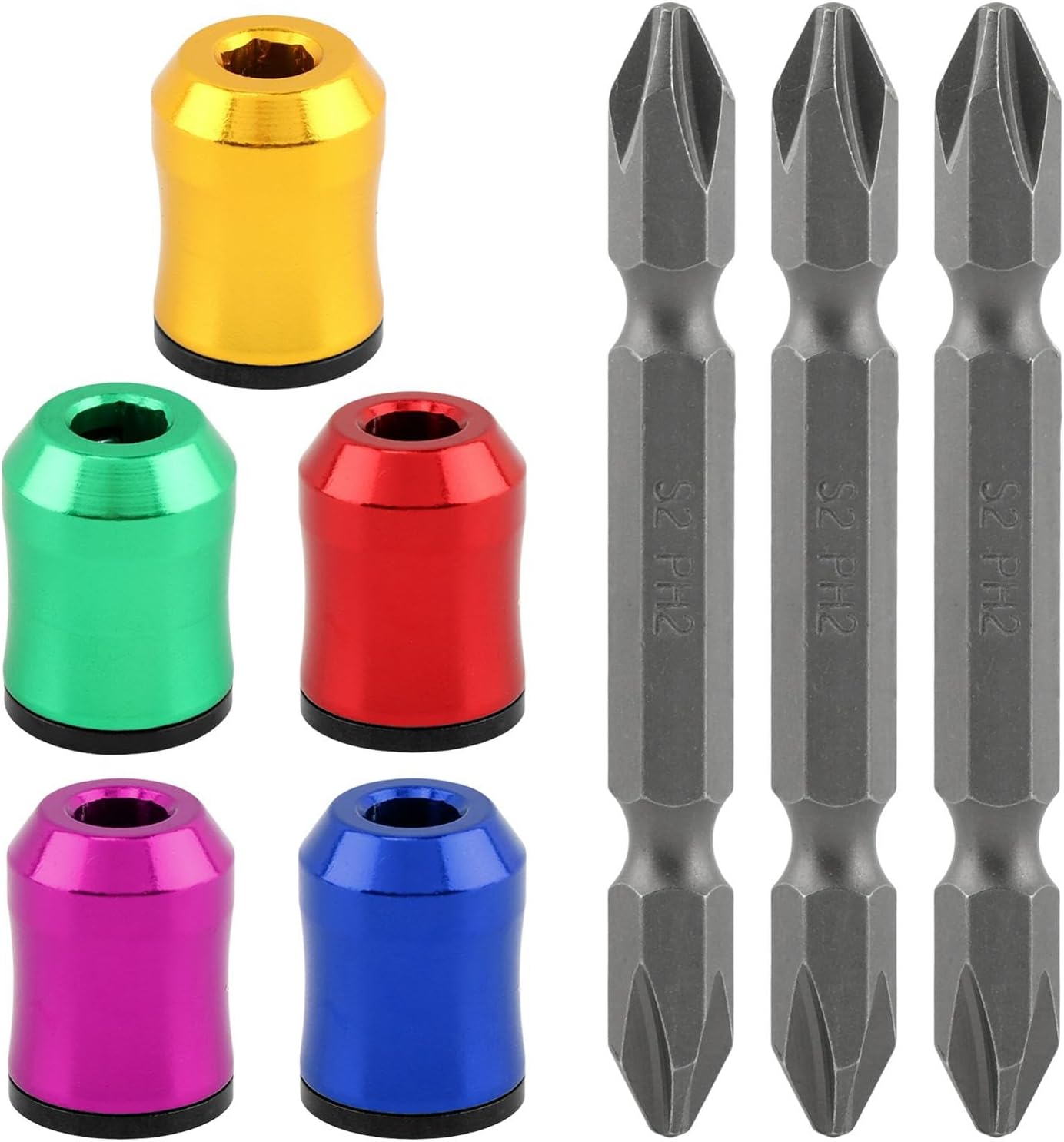 5‑Pcs Magnetic Screw Rings with 3‑Pcs PH2 Screwdriver Bits