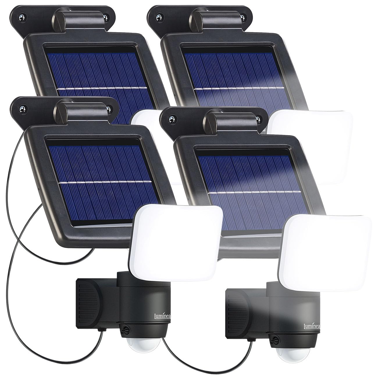 Luminea Solar-Strahler Outdoor: 4er-Set Solar-LED-Wandfluter für außen, PIR-Sensor, 5,4W, 300 lm, IP44 (Strahler Außenbereiche, Scheinwerfer außen)