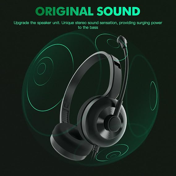 Headset Wired Headsets with Mic for Work,Over-Ear Headset with Mute Option & in-Line Controls，Multi-Platform Compatibility for Video Meetings/Skype Chat/Online Courses/Telephone Conferencing
