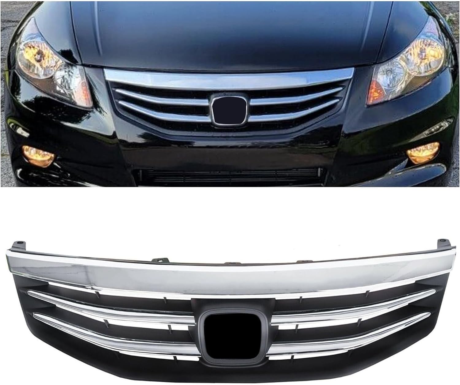 ECOTRIC Chrome Front Bumper Grille Grill Compatible with 2011-2012 Honda Accord Sedan 4 Door Replacement for HO1200203 71121TA0A11 Upper Hood Grill
