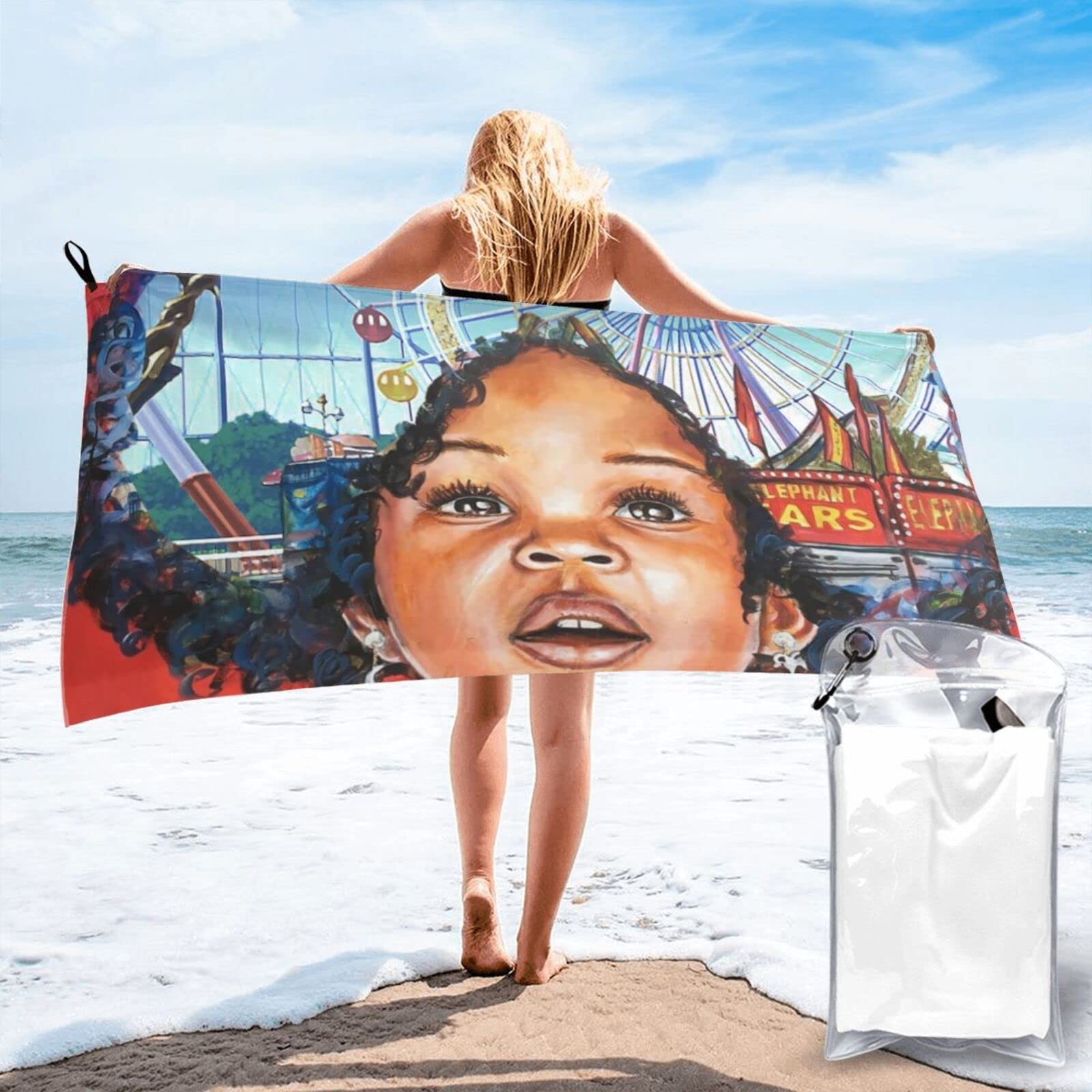 Lawenp American African Girls Microfiber Beach Towel Adults Large Quick Drying Bath Towel Travel Towels with Pouch 31.5"x63"