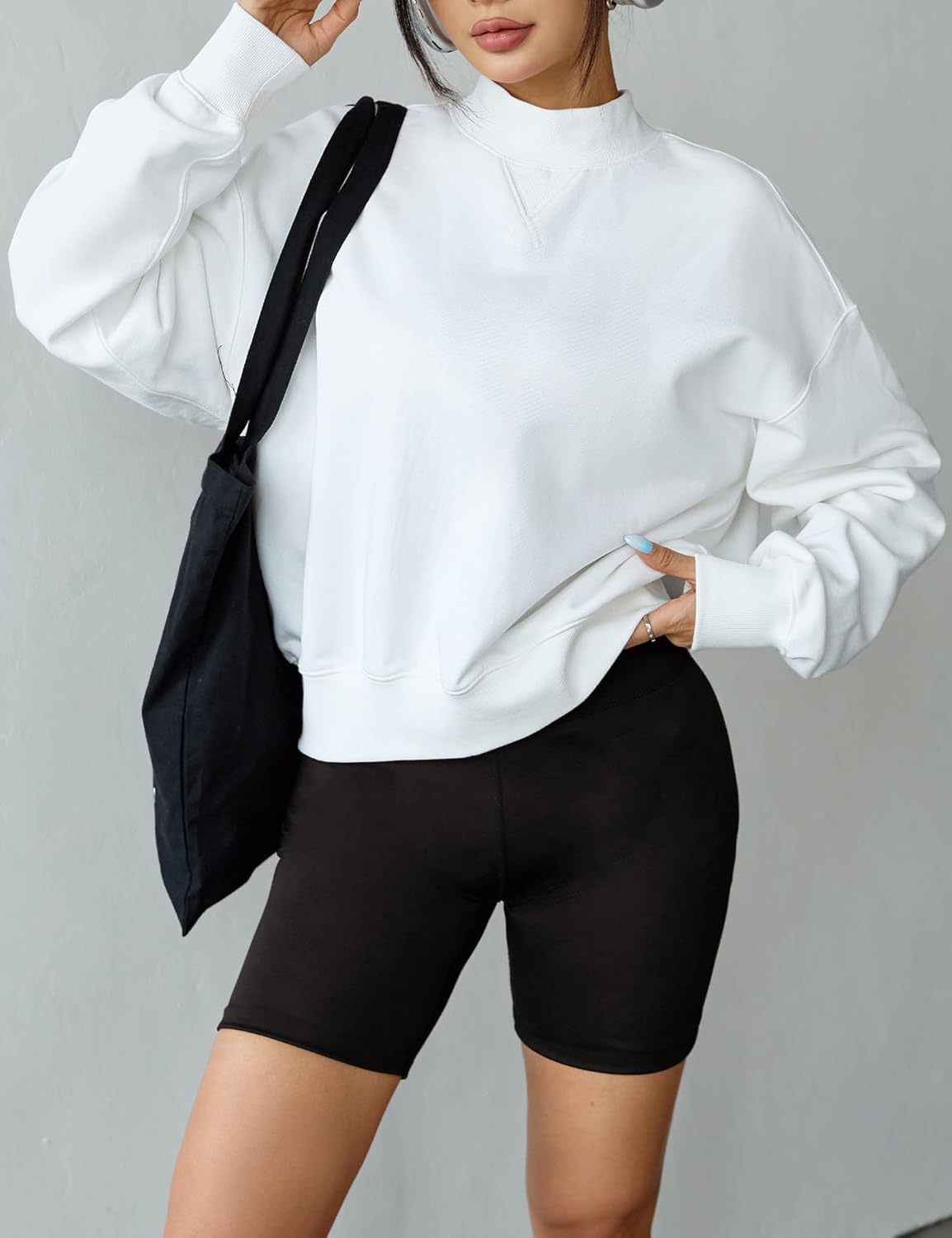 DittyandVibe Women's Cropped Loose Sweatshirt Mock Neck Casual Pullover Top - Image 4