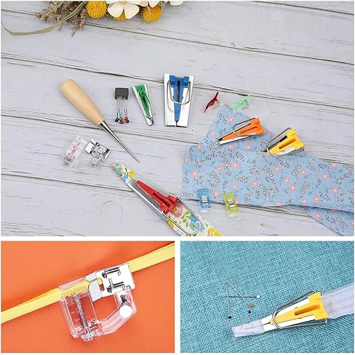 Miniatura 5 de LUNARM Kit de herramientas de cinta al bies con instrucciones (idioma español no garantizado), 5 tamaños (0.236 pulgadas, 0.315 pulgadas, 0.472