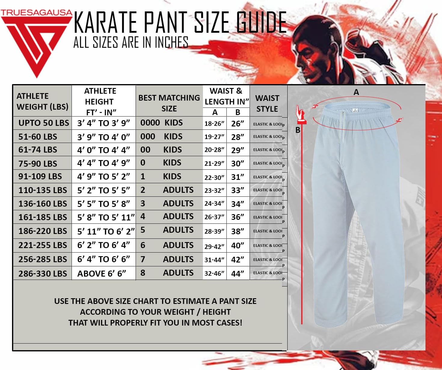 TRUESAGA - Solid Color Regular Karate Pants 8 Oz Cotton-Poly Light Weight Unisex