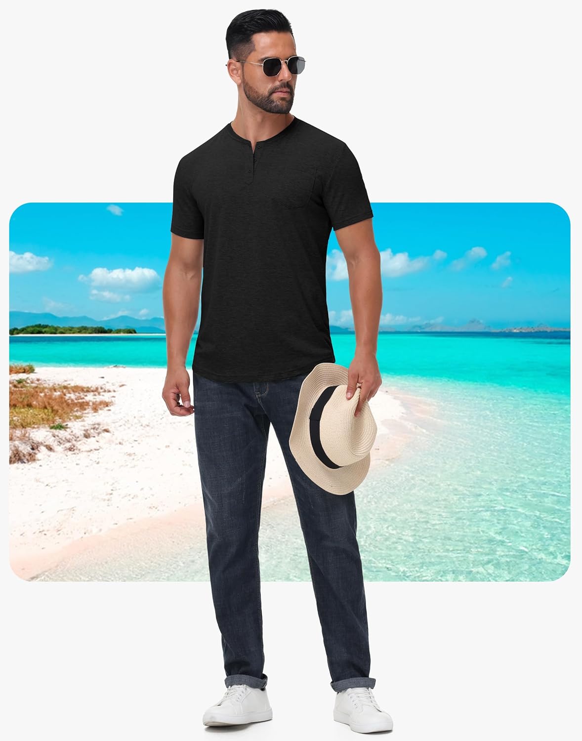 JWM Men's Henley Shirts Short Sleeve - Cotton True Classic Casual Basic Button Soild Fashion Summer T Shirts with Pocket - Image 3